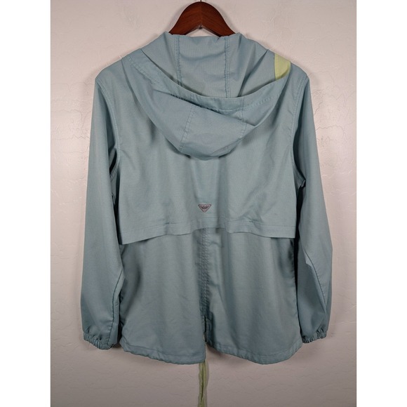 Columbia PFG Jacket Women Medium Green 1/2 Snap Hooded Fishing Hiking Pullover - Picture 2 of 13